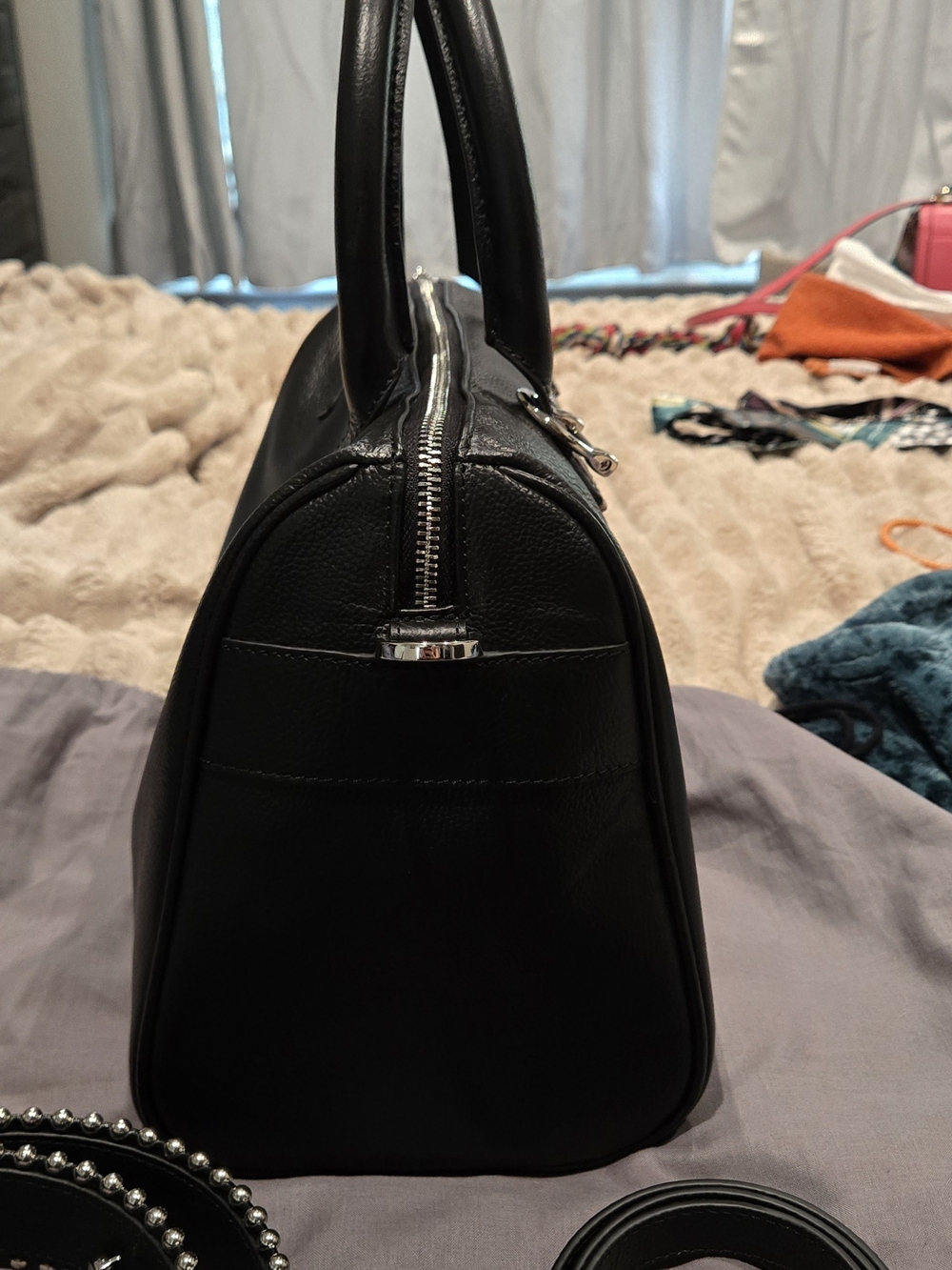 Zadig & Voltaire Black Leather Top-Handle Satchel with Studded Strap - Picture 3 of 4